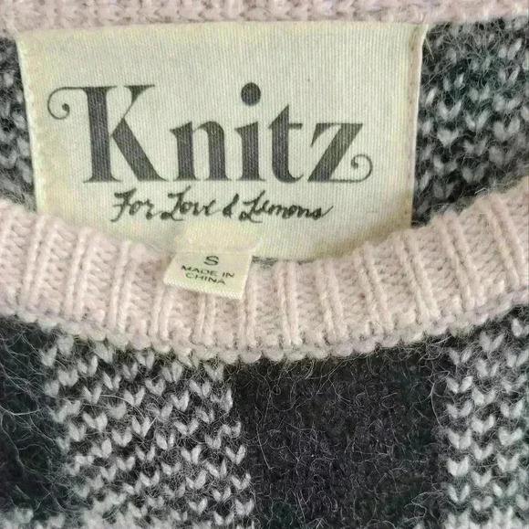 For Love and lemons knitz plaid angora blend fuzzy pullover sweater sz small - Picture 4 of 12